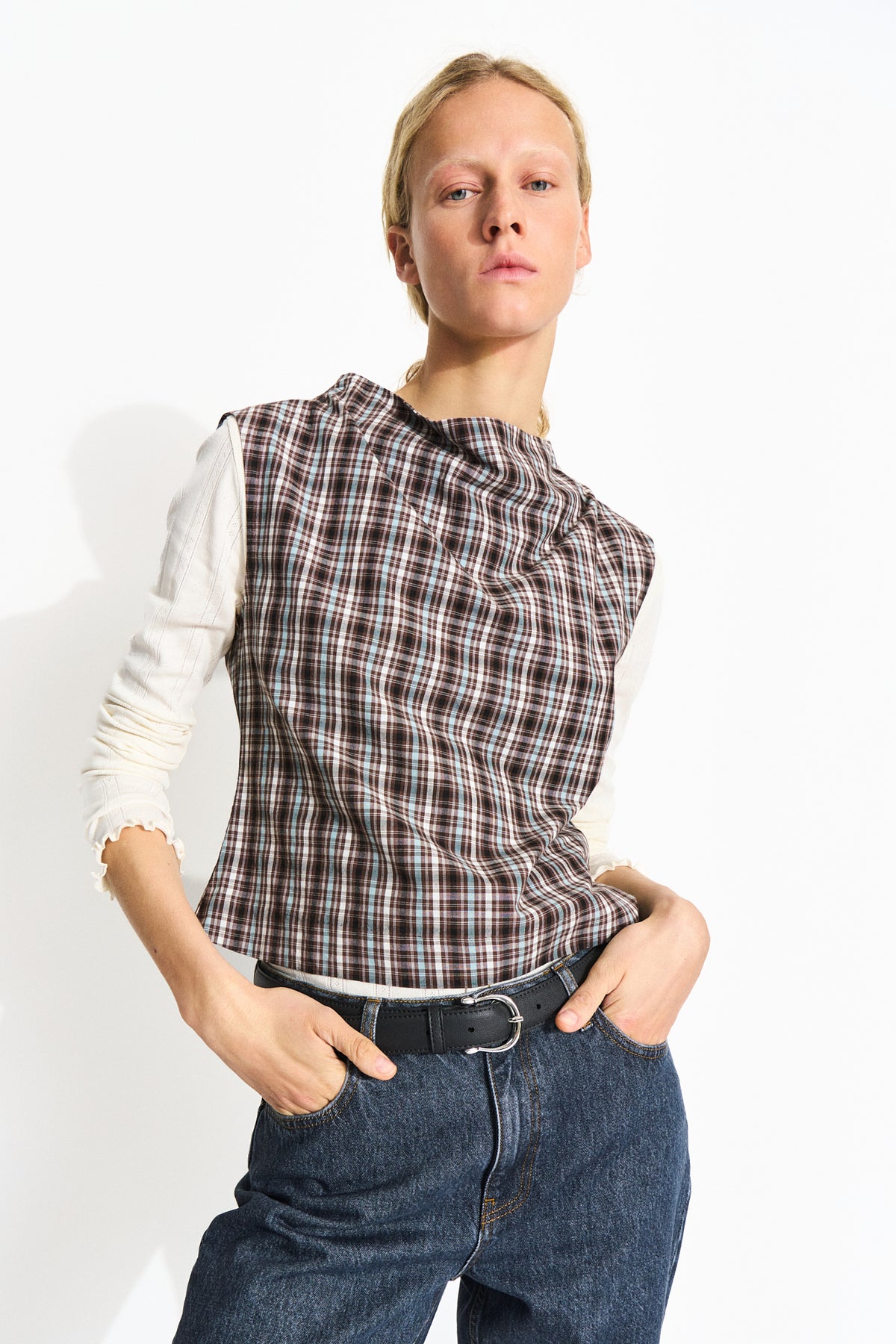 Skall Studio Sahara blouse Blouse Brown/Blue check