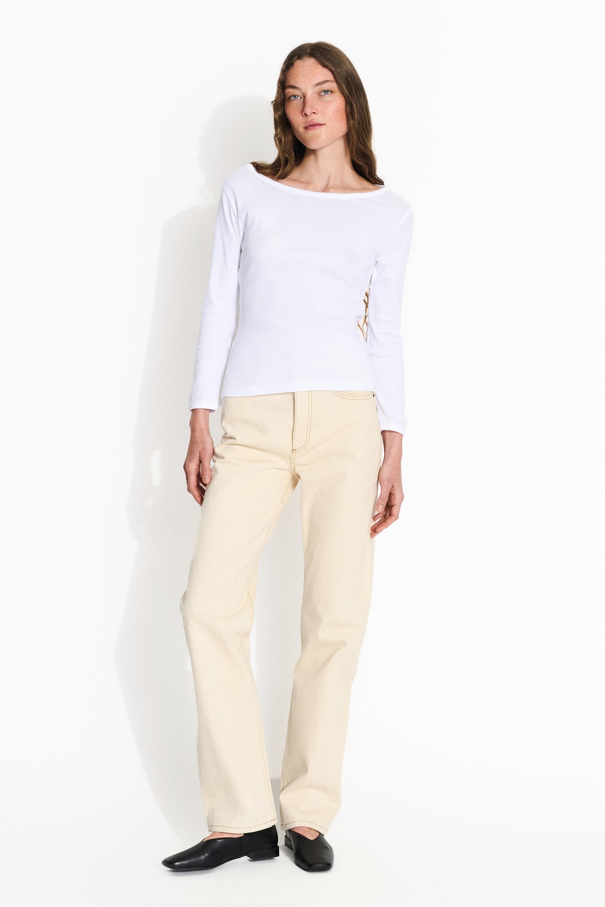 Skall Studio Seventies wide neck blouse Tee Optic white